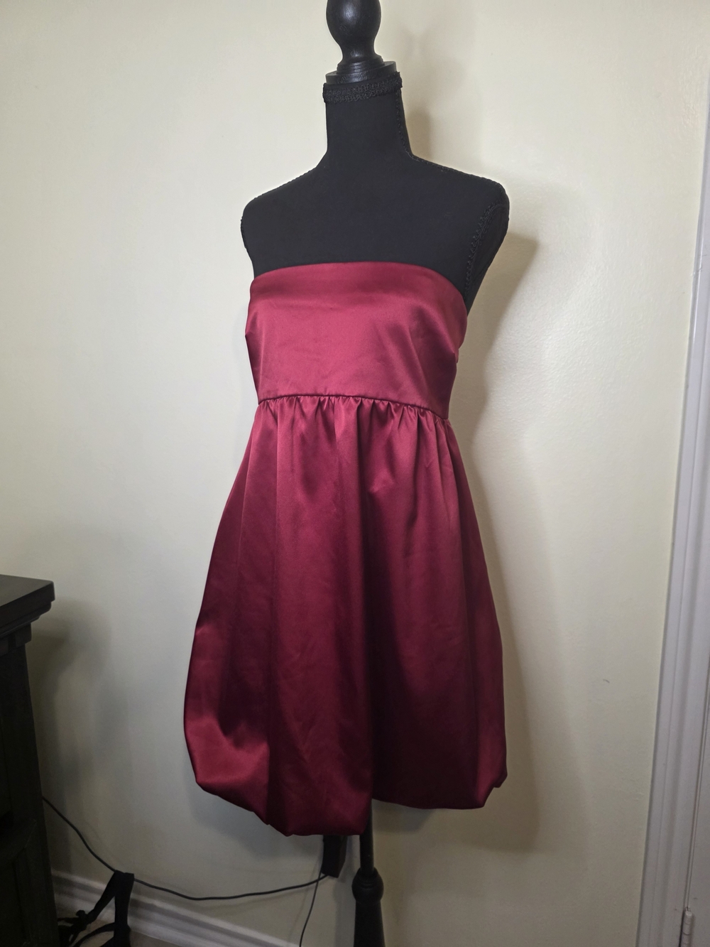 Strapless Burgundy Satin Party Dress